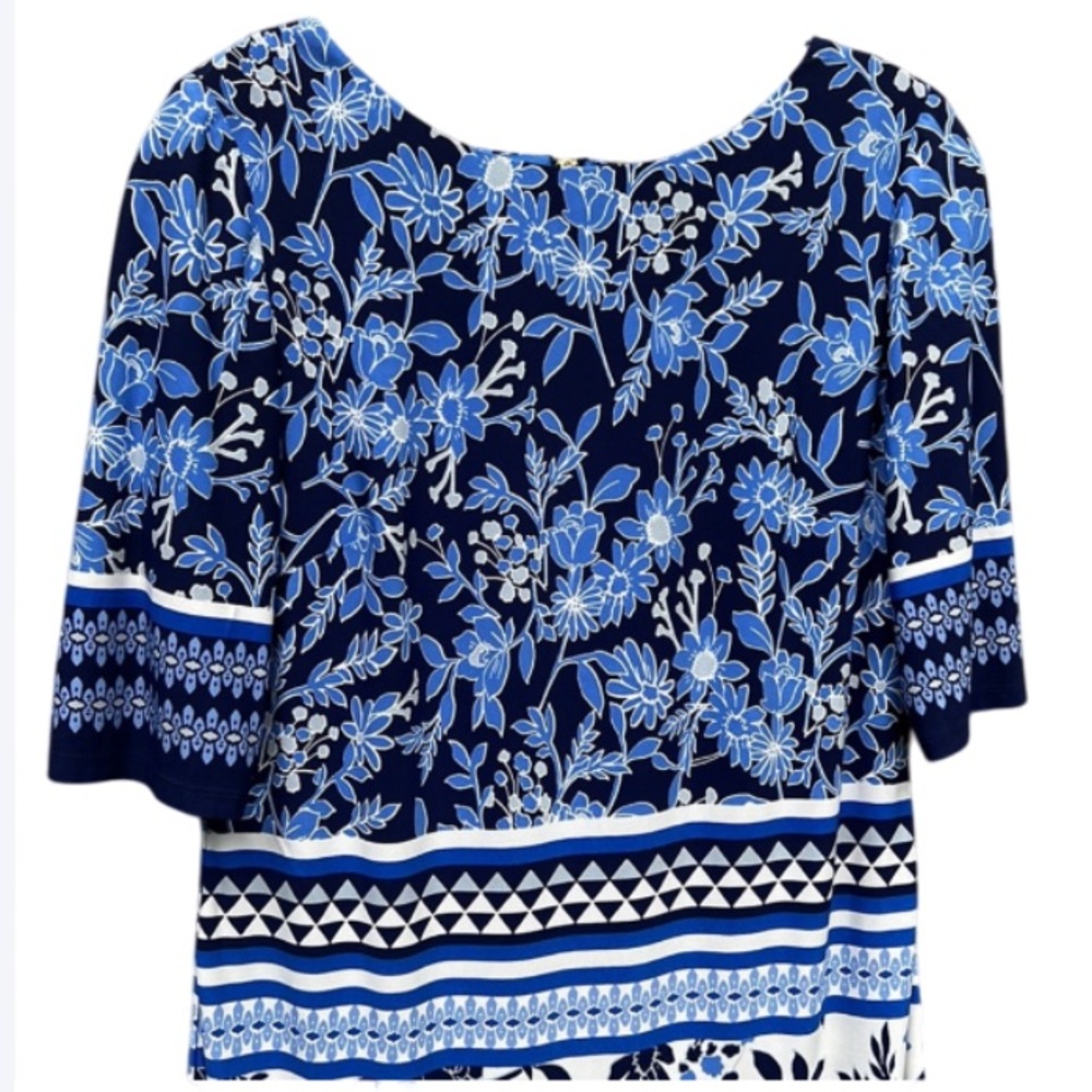 NWOT Eliza J Floral Jersey Shift Dress Blue/White Size 6 - Picture 4 of 16
